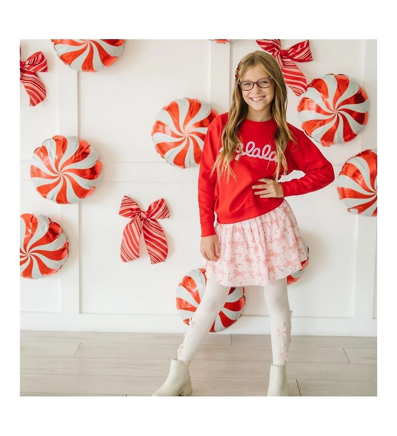 Sweet Wink Baby Girls Candy Cane Bow Printed Christmas Tutu Skirt