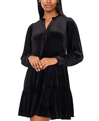 Msk Women's Split-Neck Blouson-Sleeve Tiered Velvet Shift Dress