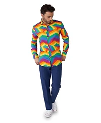 OppoSuits Men's Zig Zag Rainbow Shirt - Perfect For Pride Including 1 Button-Up Long sleeve
