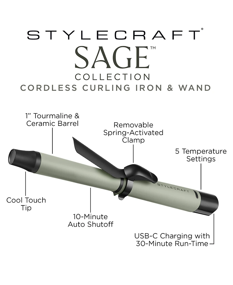 StyleCraft Professional Sage Cordless Curling Wand