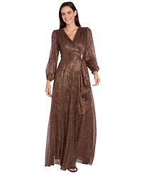 R & M Richards Petite Long Sleeve Crinkle Pleated Ruffle Cascade Dress