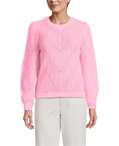 Lands' End Women's Eyelash Fuzzy Pointelle Puff Sleeve Sweater