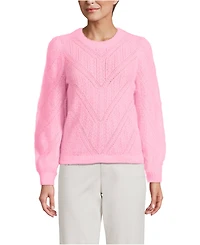 Lands' End Women's Eyelash Fuzzy Pointelle Puff Sleeve Sweater