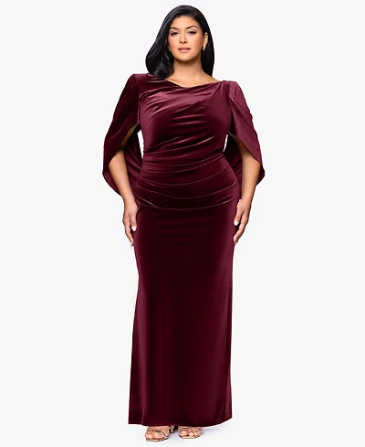 B&A By Betsy and Adam Plus Boat Neck Long Drape Back Dress