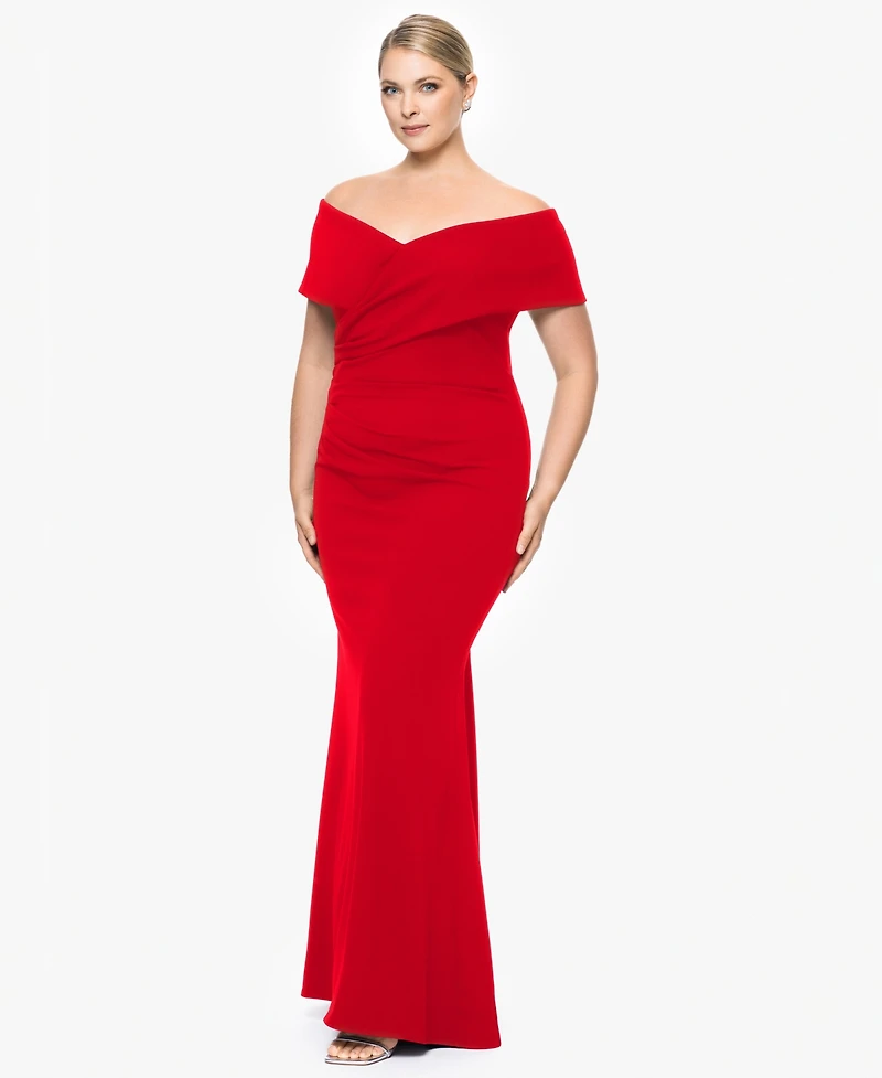 Betsy & Adam Plus Sweetheart Off-The-Shoulder Gown