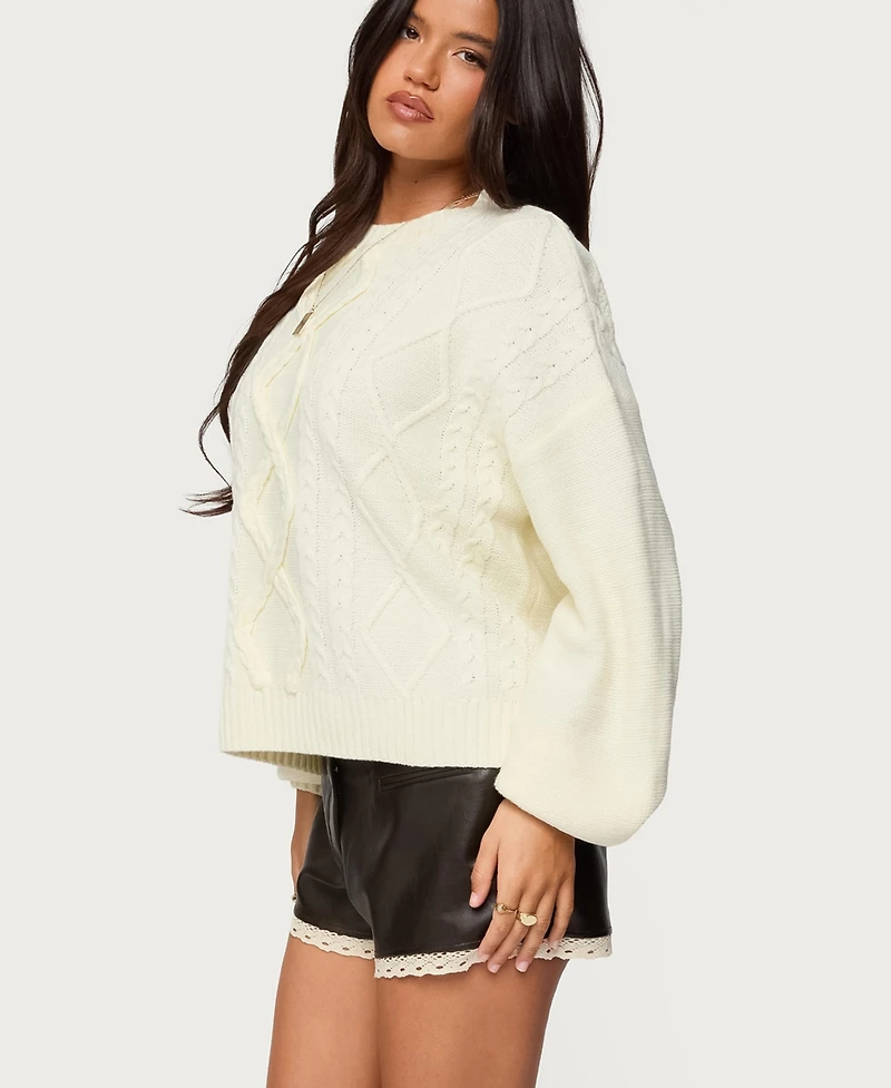 Edikted Women's Braided Cable Knit Oversized Sweater