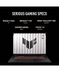 Asus Tuf Gaming A18 FA808UH 18" Wuxga 144Hz Gaming Laptop, Amd Ryzen 7 260 3.8GHz, 16GB Ram, 1TB Ssd, Nvidia GeForce Rtx 5050 8GB, Windows 11 Hom