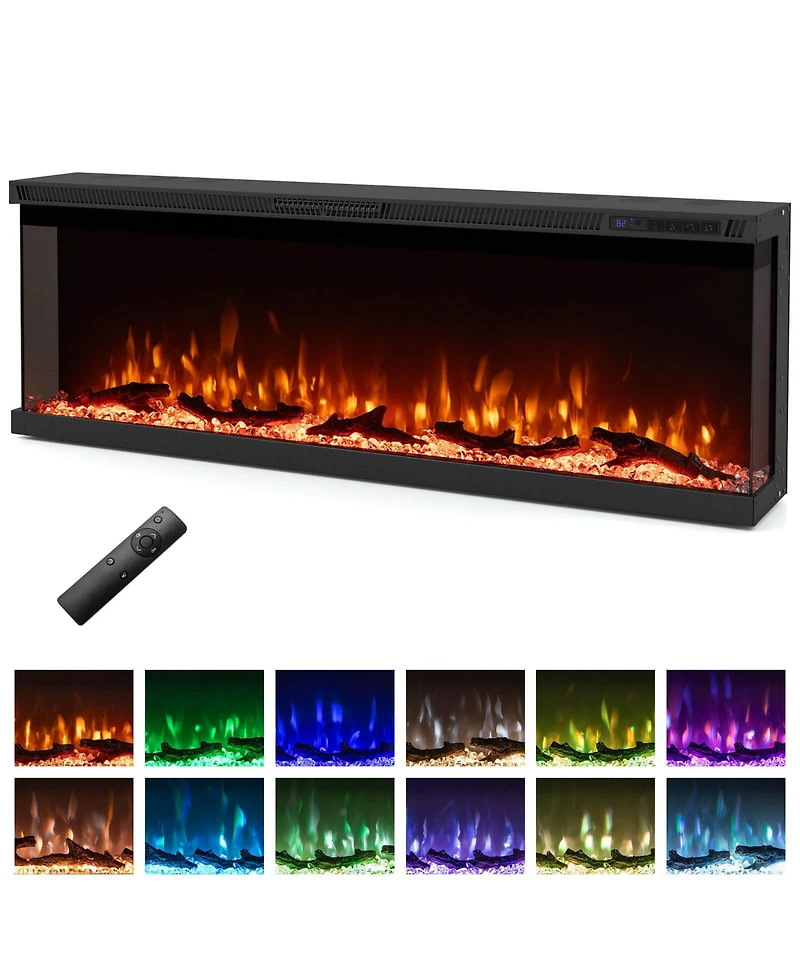 50" Wide 3-Sided Electric Fireplace Insert 750with 1200W Recessed Wall-Mounted Heater