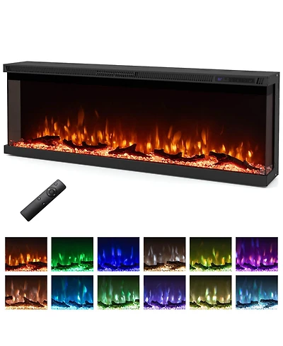 50" Wide 3-Sided Electric Fireplace Insert 750with 1200W Recessed Wall-Mounted Heater