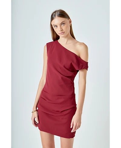 endless rose Women's One Shoulder Accent Mini Dress