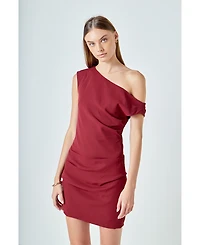endless rose Women's One Shoulder Accent Mini Dress