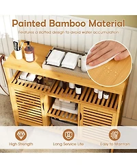 Gymax Bamboo Bathroom Cabinet 2-Door Storage Organizer w/ Shelves for Living Room