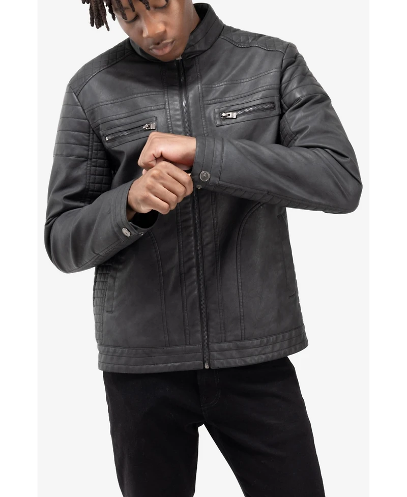 Xray Men's Pu Leather Jacket With Hood And Faux Shearling Lining