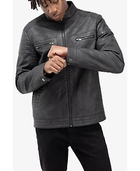 Xray Men's Pu Leather Jacket With Hood And Faux Shearling Lining