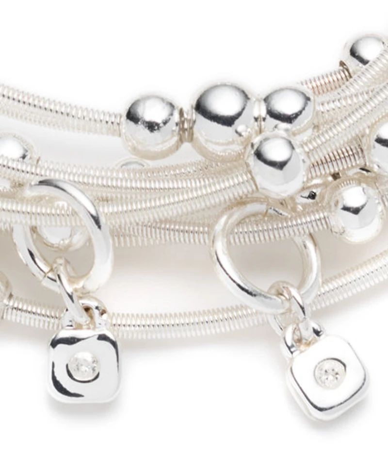 Nine West Silver-Tone White Cord Multi-Row Beaded Stretch Bracelet