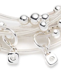 Nine West Silver-Tone White Cord Multi-Row Beaded Stretch Bracelet