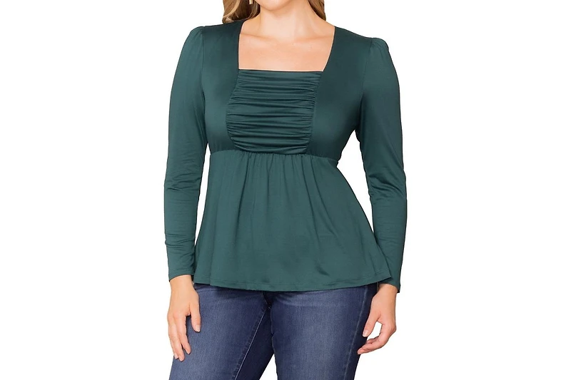 Kiyonna Women's Plus Rylan Long Sleeve Square Neck Ruched Top
