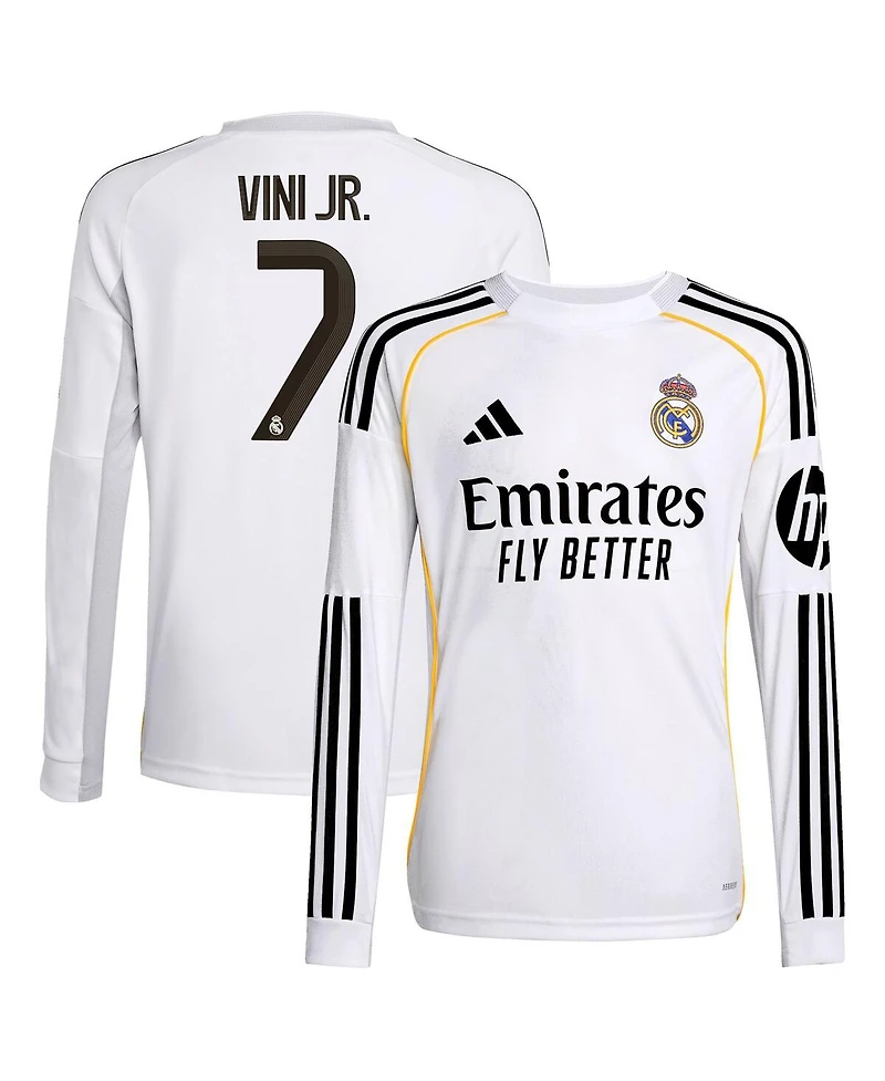 Adidas Big Boys and Girls Vini Jr. White Real Madrid 2025/26 Home Replica Long Sleeve Jersey