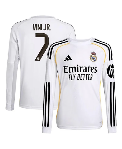 Adidas Big Boys and Girls Vini Jr. White Real Madrid 2025/26 Home Replica Long Sleeve Jersey