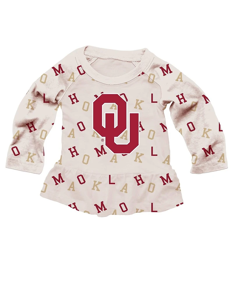 Wes & Willy Girls Toddler 2-Piece Oatmeal Oklahoma Sooners Ruffle Raglan Long Sleeve T-Shirt and Leggings Set