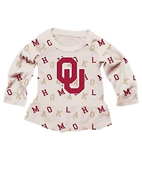 Wes & Willy Girls Toddler 2-Piece Oatmeal Oklahoma Sooners Ruffle Raglan Long Sleeve T-Shirt and Leggings Set