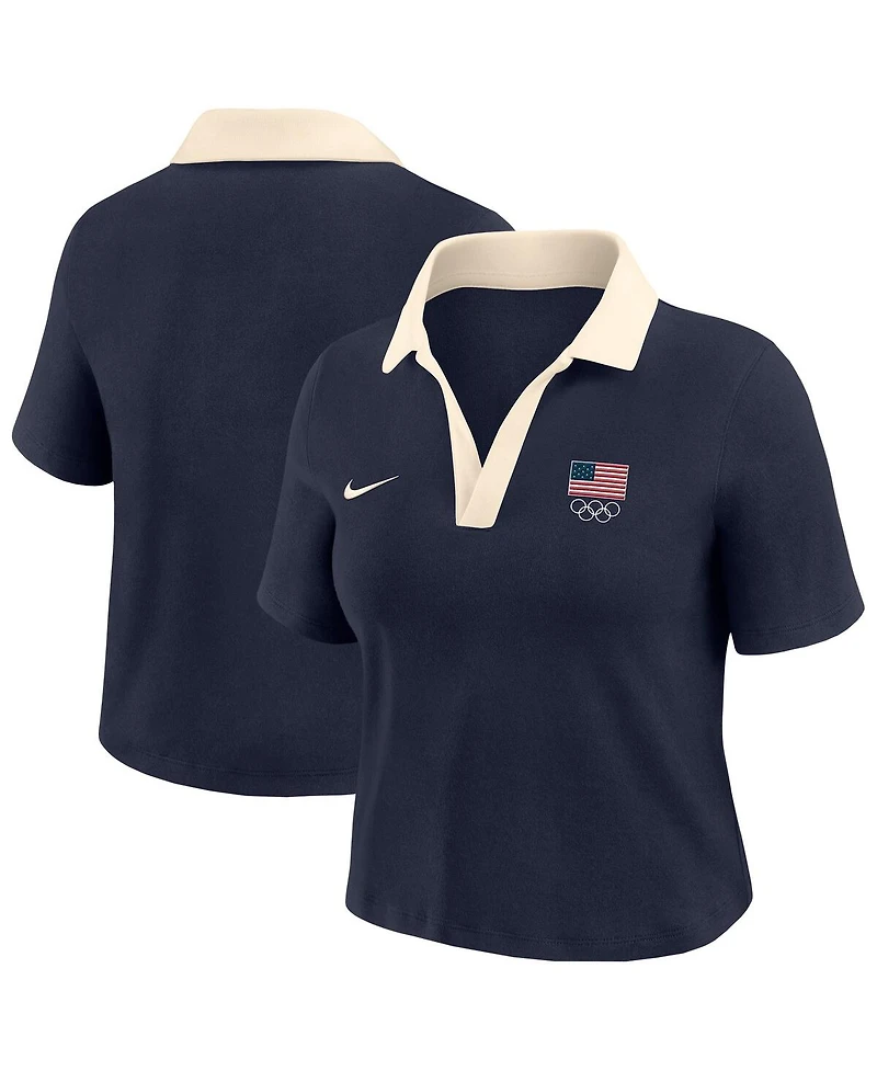 Nike Women's Navy Cropped V-Neck Polo Shirt