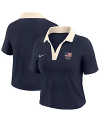 Nike Women's Navy Cropped V-Neck Polo Shirt