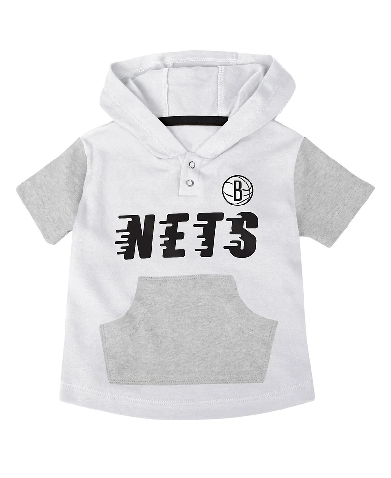 Outerstuff Baby Boys and Girls 3-Piece Black/White Brooklyn Nets Bank Shot Bodysuit, Hoodie, T-Shirt Shorts Set