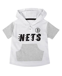 Outerstuff Baby Boys and Girls 3-Piece Black/White Brooklyn Nets Bank Shot Bodysuit, Hoodie, T-Shirt Shorts Set