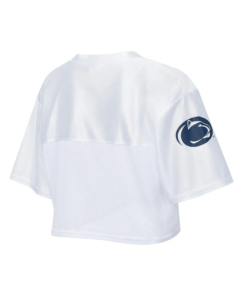 ZooZatz Women's White Penn State Nittany Lions Mesh Cropped V-Neck T-Shirt