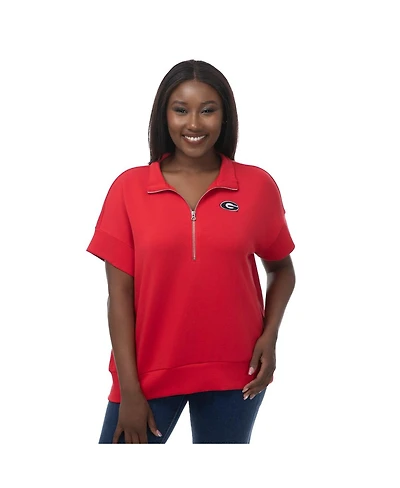 ZooZatz Women's Red Georgia Bulldogs Tri-Blend Quarter-Zip Flowy Top