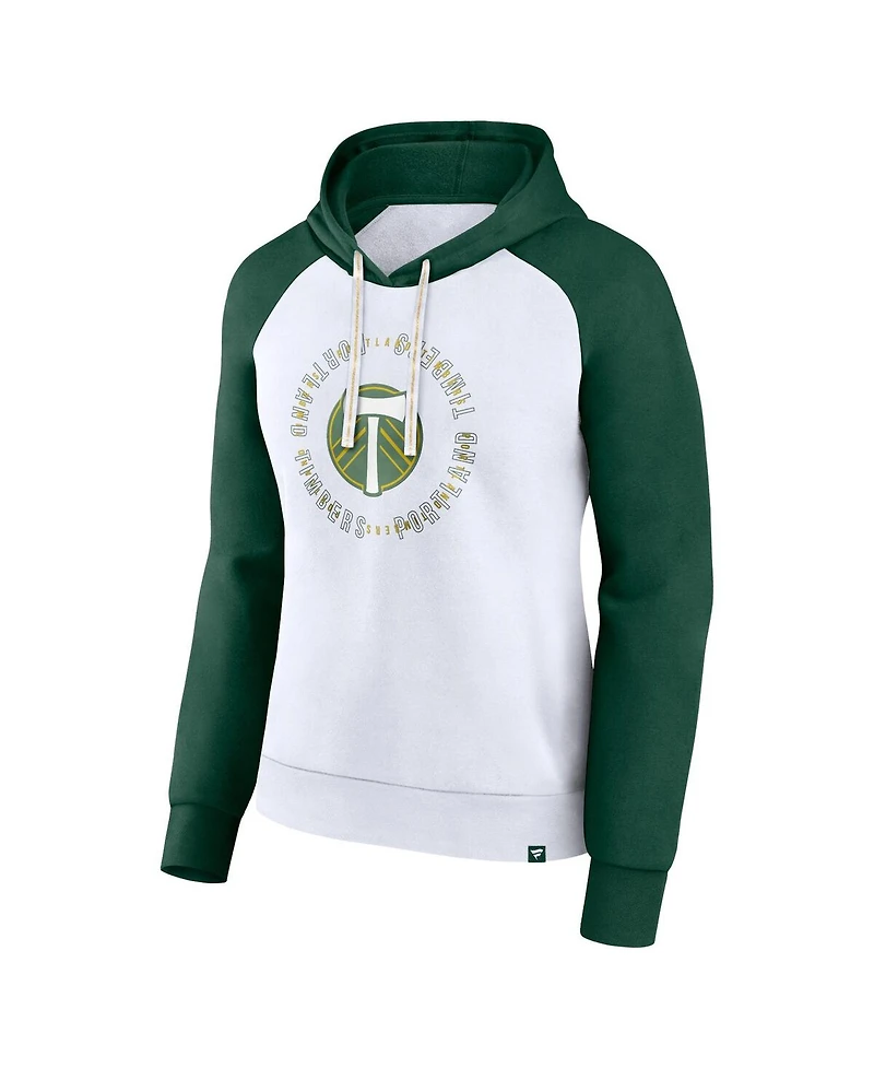 Fanatics Women's White/Green Portland Timbers Instep Raglan Pullover Hoodie