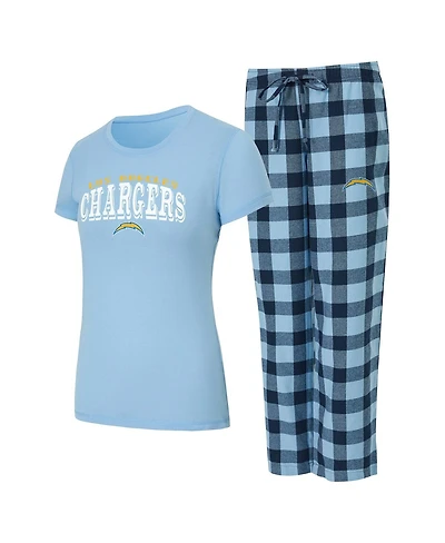 Concepts Sport Women's 2-Piece Powder Blue/Navy Los Angeles Chargers Avondale T-Shirt and Pants Flannel Pj Set