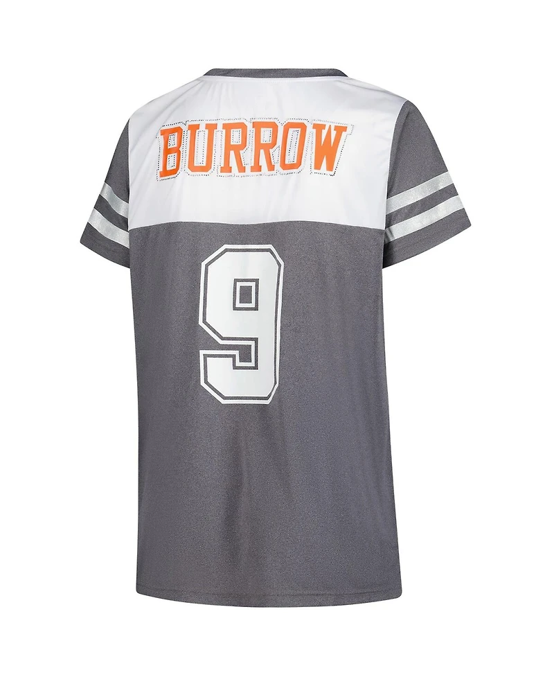 Fanatics Women's Joe Burrow White Cincinnati Bengals Plus Bling Raglan V-Neck T-Shirt