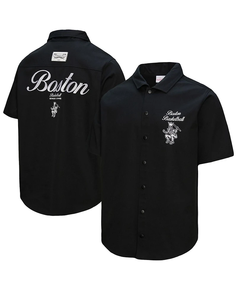 Mitchell & Ness Men's Black Boston Celtics Hardwood Classics Camp Shirt