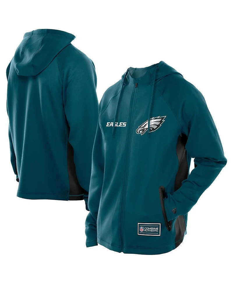 New Era Men's Midnight Green Philadelphia Eagles Combine Authentic Raglan Scuba Full-Zip Hoodie