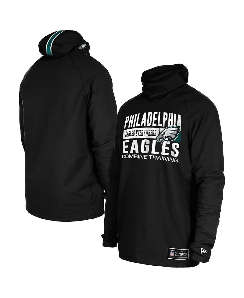 New Era Men's Black Philadelphia Eagles Functional Fandom Balaclava Helmet Stripe Tri-Blend Hoodie