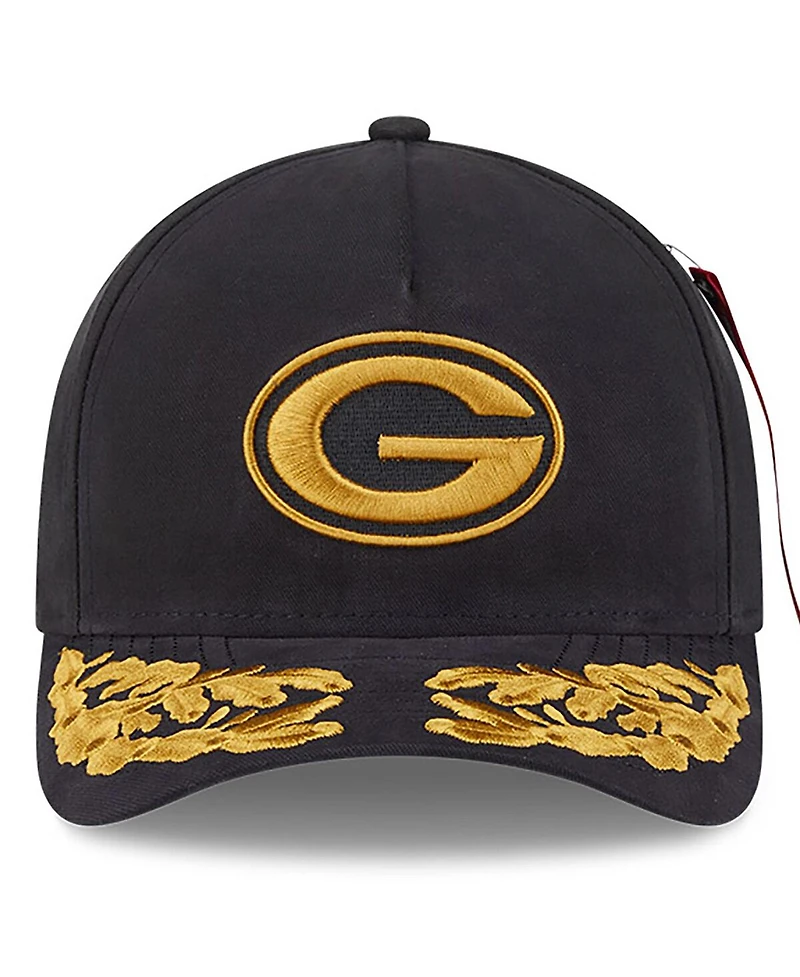 New Era x Alpha Industries Men's Black Green Bay Packers A-Frame 9FORTY Adjustable Hat