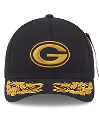 New Era x Alpha Industries Men's Black Green Bay Packers A-Frame 9FORTY Adjustable Hat