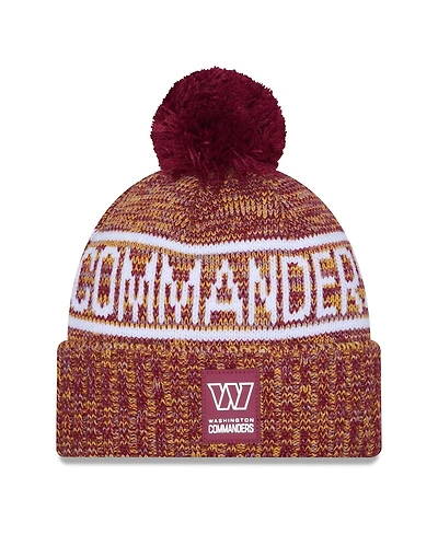 New Era Men's Burgundy Washington Commanders 2025 Sideline Cold Weather Cuffed Pom with Knit Hat