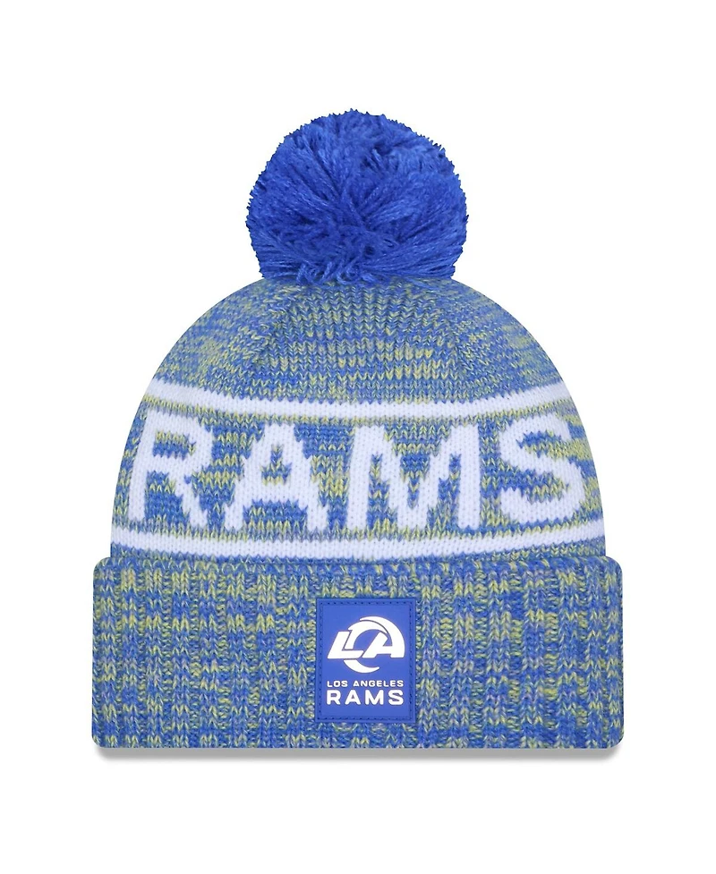 New Era Men's Royal Los Angeles Rams 2025 Sideline Cold Weather Cuffed Pom with Knit Hat
