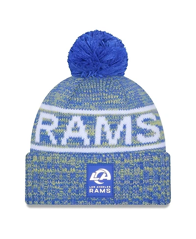 New Era Men's Royal Los Angeles Rams 2025 Sideline Cold Weather Cuffed Pom with Knit Hat