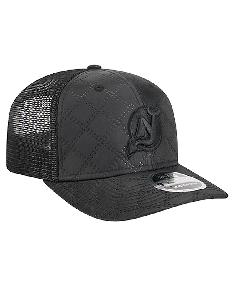 New Era Men's Black New Jersey Devils Quilted Nylon 9SEVENTY Adjustable Trucker Hat