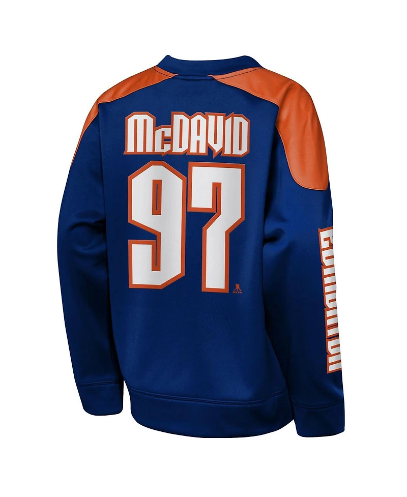 Outerstuff Big Boys and Girls Connor McDavid Royal Edmonton Oilers Best Defense Name Number Crewneck Sweatshirt