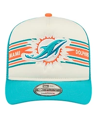New Era Men's Cream/Aqua Miami Dolphins Banner A-Frame 9FIFTY Trucker Snapback Hat