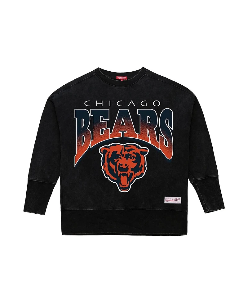 Mitchell & Ness Women's Black Chicago Bears Delineate Mineral Wash Crewneck Sweatshirt