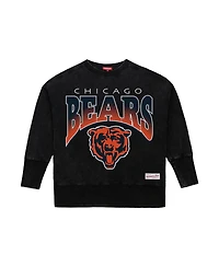 Mitchell & Ness Women's Black Chicago Bears Delineate Mineral Wash Crewneck Sweatshirt