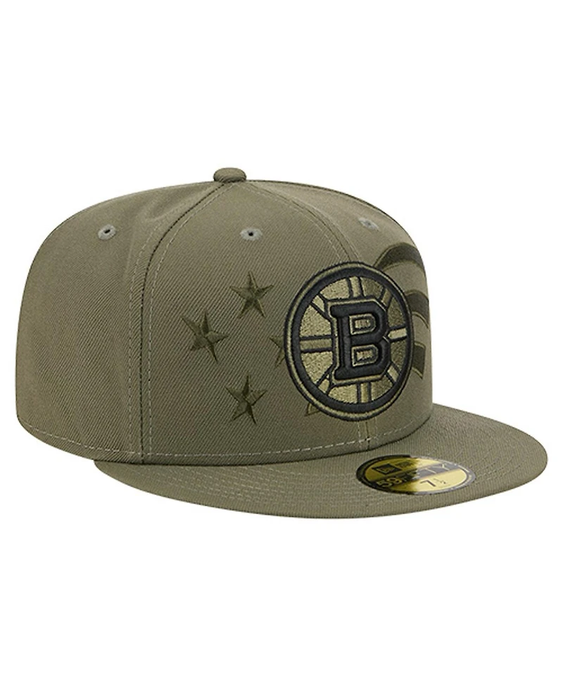 New Era Men's Olive Boston Bruins Military Appreciation Flag 59FIFTY Fitted Hat