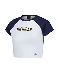 Hype And Vice Women's Navy Michigan Wolverines Homerun Cropped Raglan T-Shirt