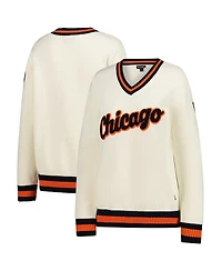 The Wild Collective Women's Cream Chicago Bears Jacquard V-Neck Sweater